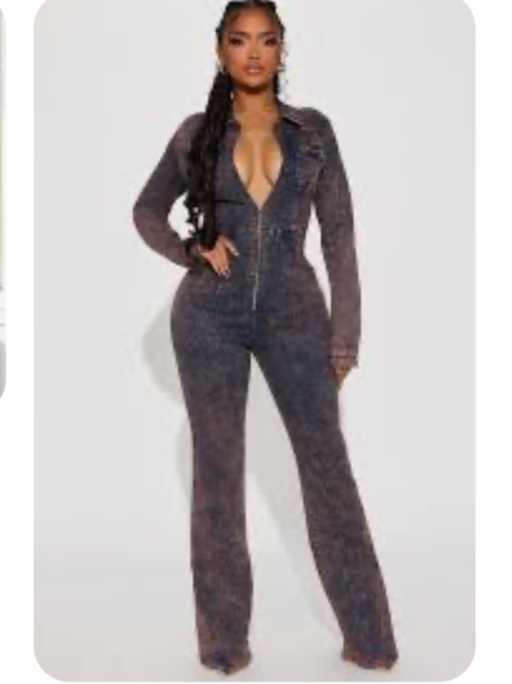 Fashion Nova Purple Acid Wash Zip-Front Denim Jumpsuit Size Medium